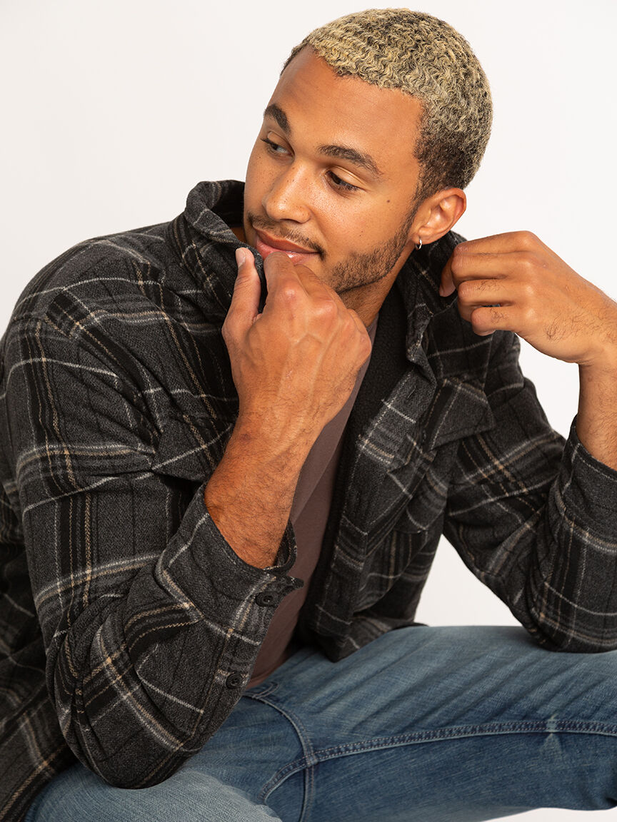 plaid sherpa lined heavy overshirt Image 5