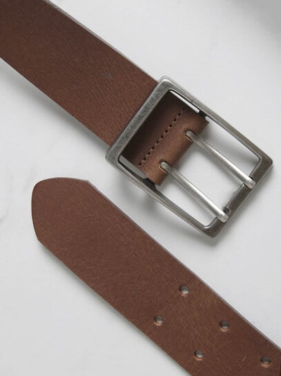 men's double prong rectangle buckle belt