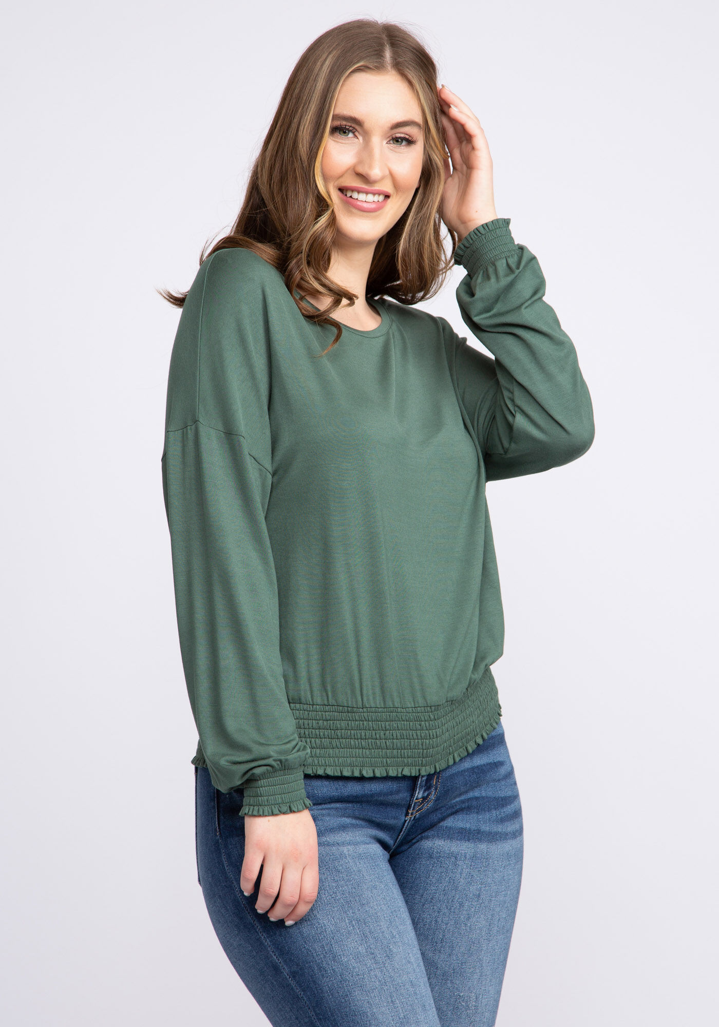 cassidy long sleeve smocked hem top Image 1