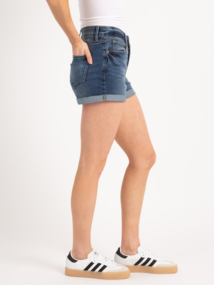 high rise cuffed shortie in medium stone wash high rise cuffed shortie in medium stone wash Image 3