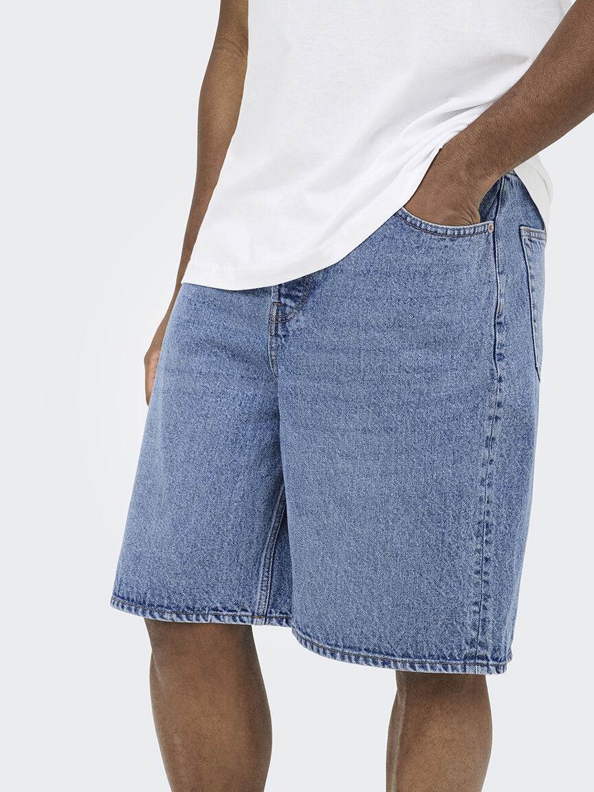five baggy denim shorts