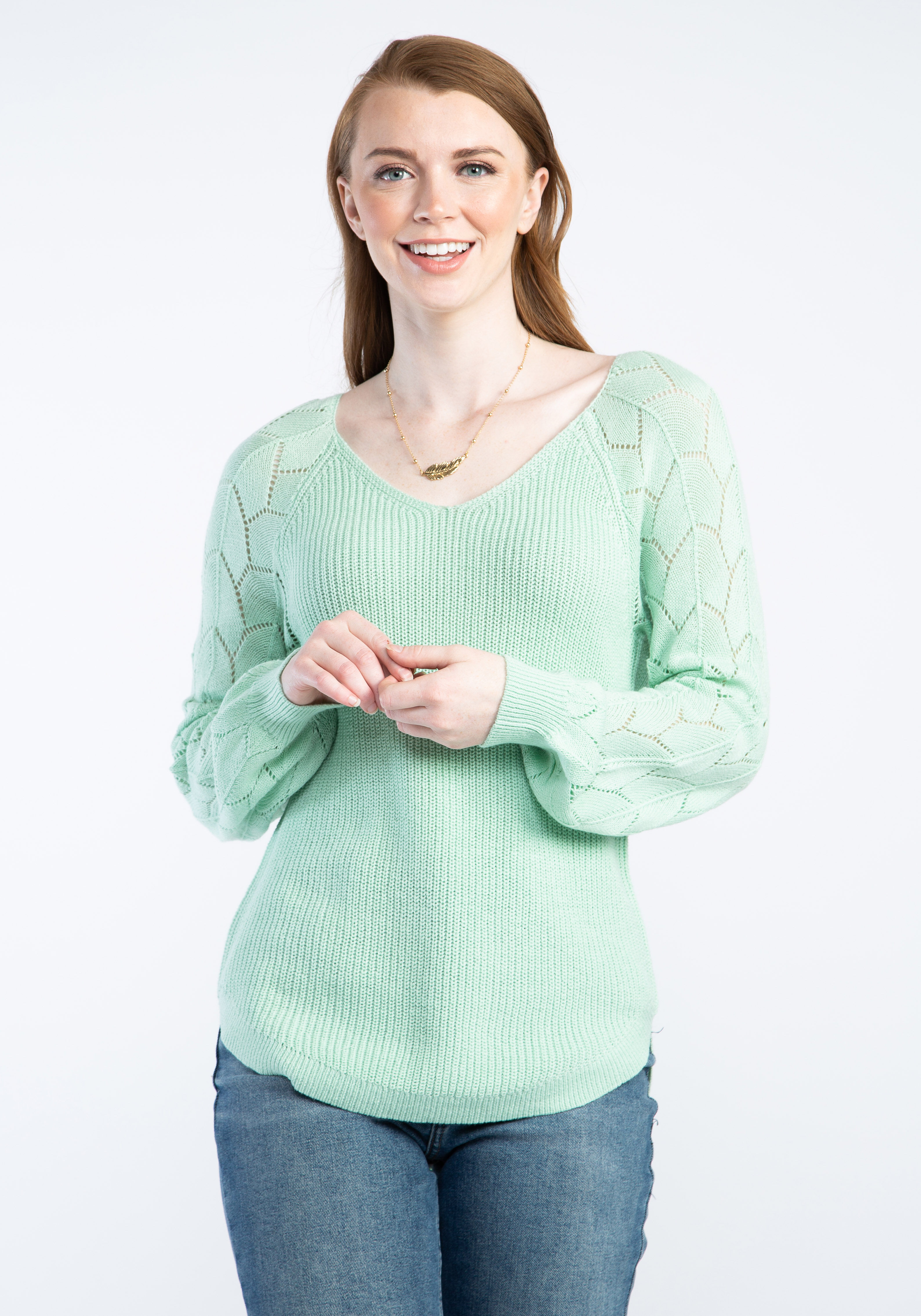 maxine v neck pointelle sleeve popover Image 1