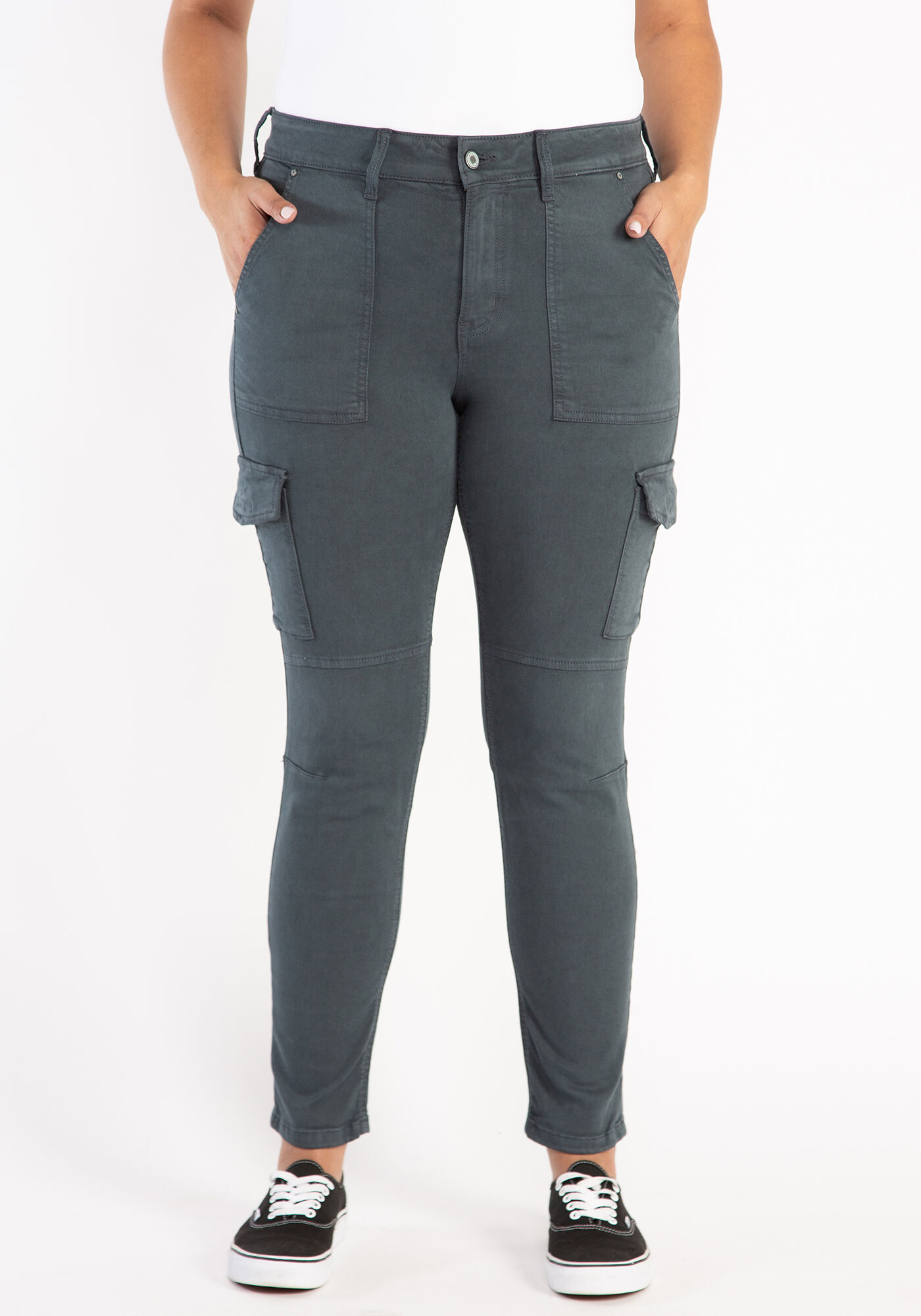 high rise skinny coloured cargo Image 4