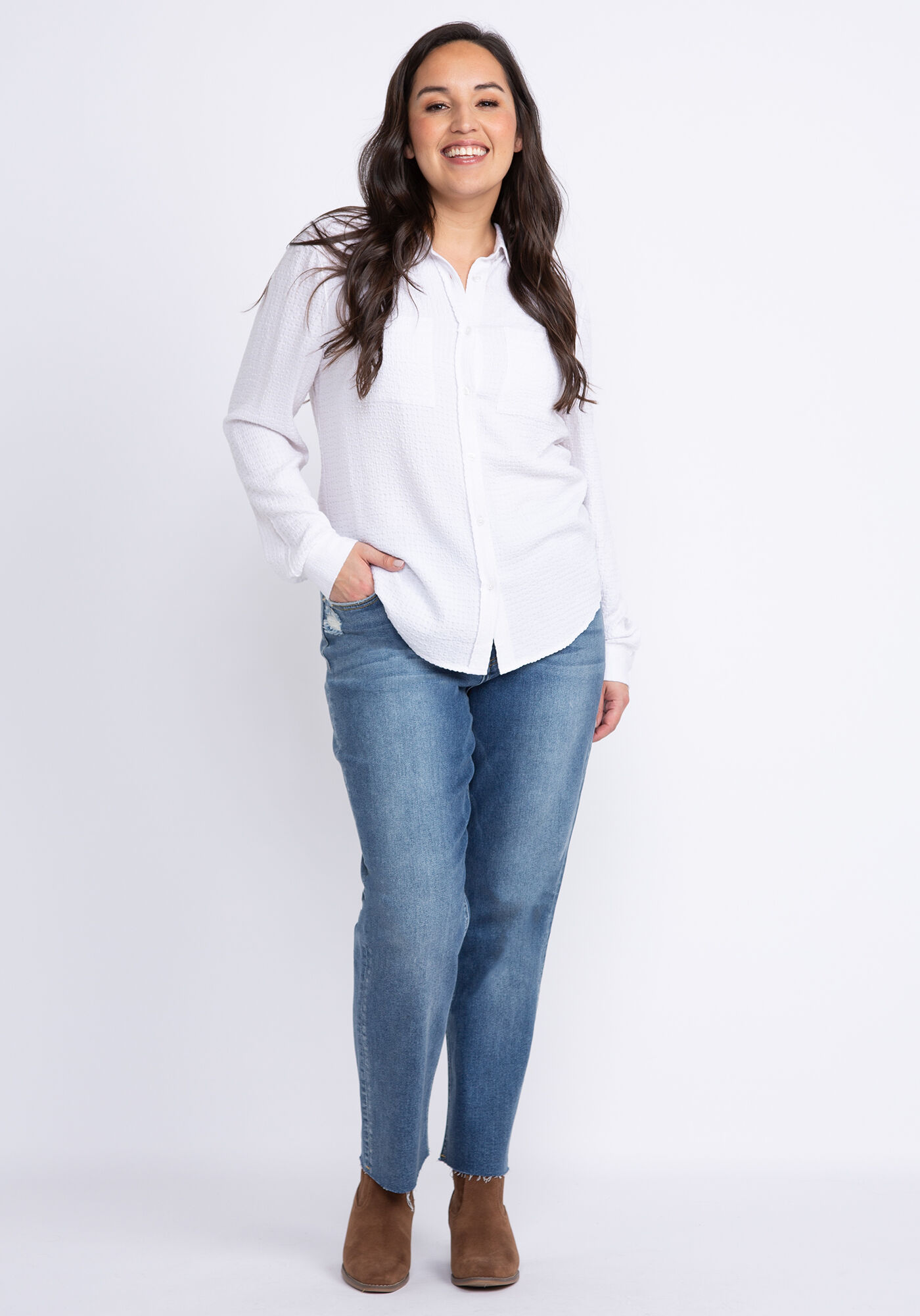 maude textured button front shirt Image 3