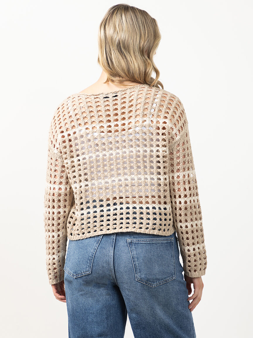 stripe open weave sweater