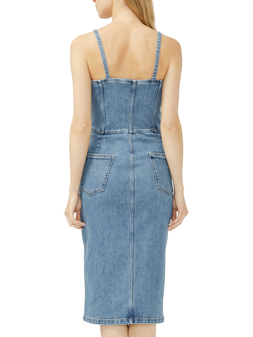 Button-Front Denim Midi Dress