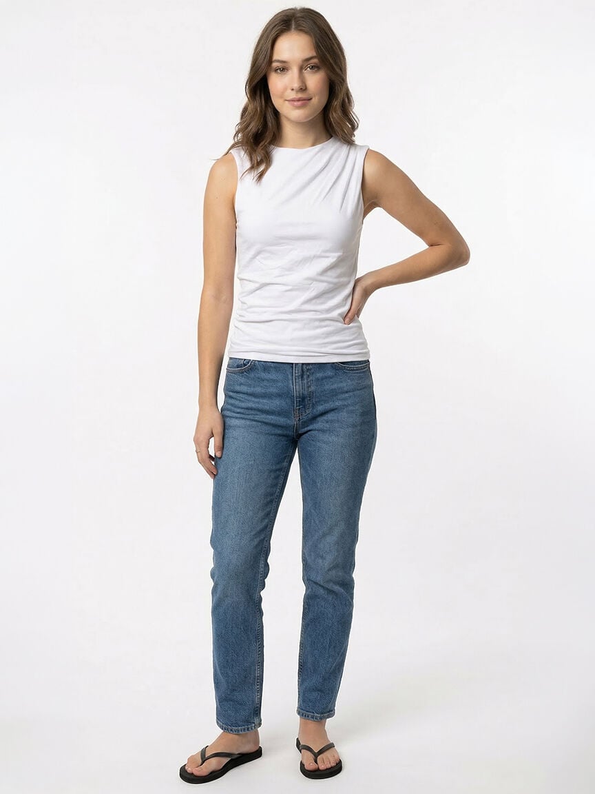 high neck ruched tank