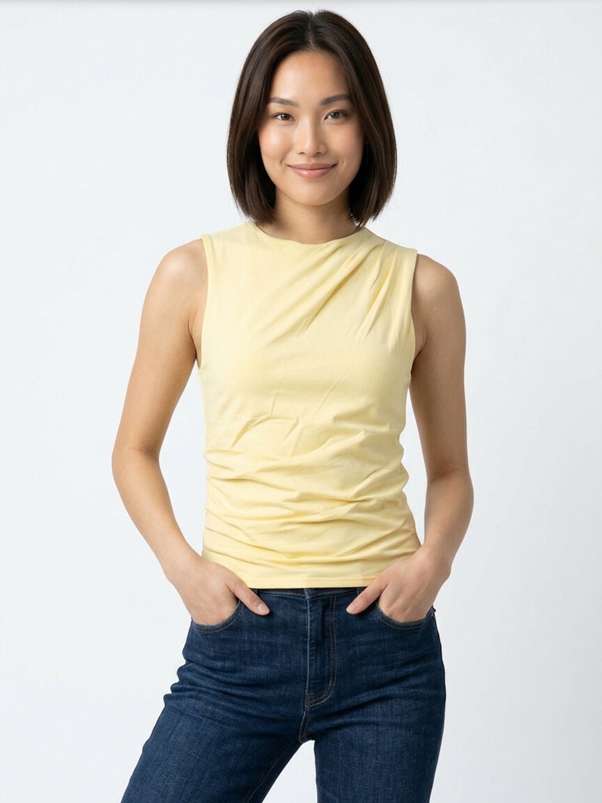 high neck ruched tank