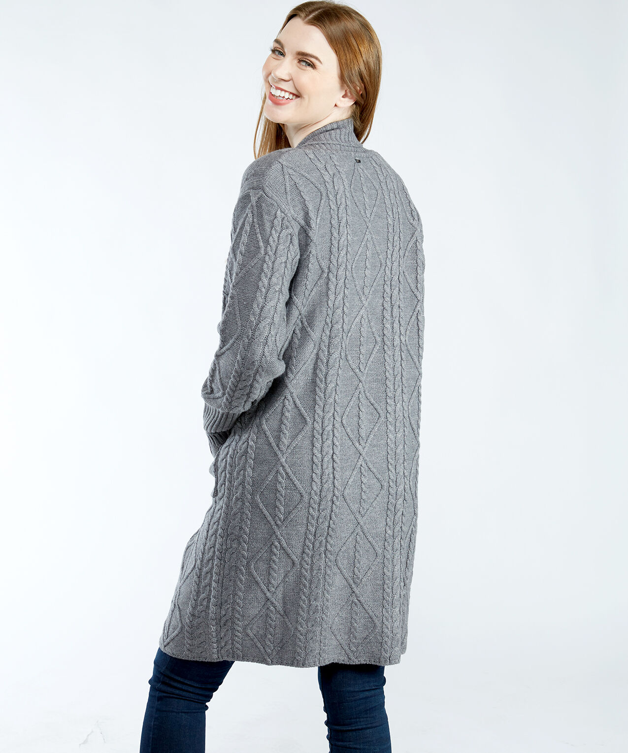 W1BR45Z2WX0 cable stitch open front duster cardigan Image 2