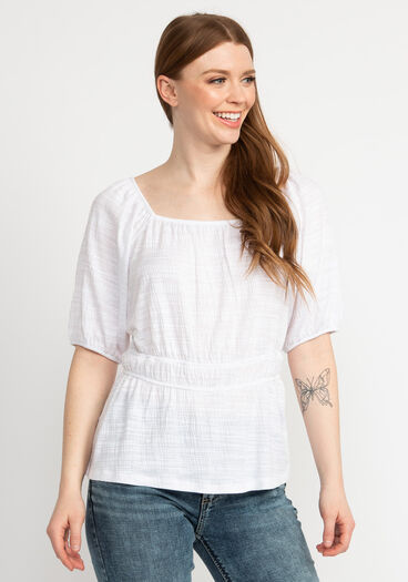 knox square neck short sleeve top, White