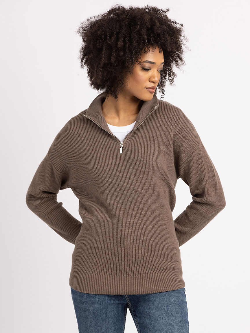Zip mock neck sweater new arrivals