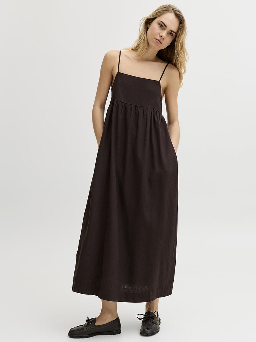 almira linen blend long dress