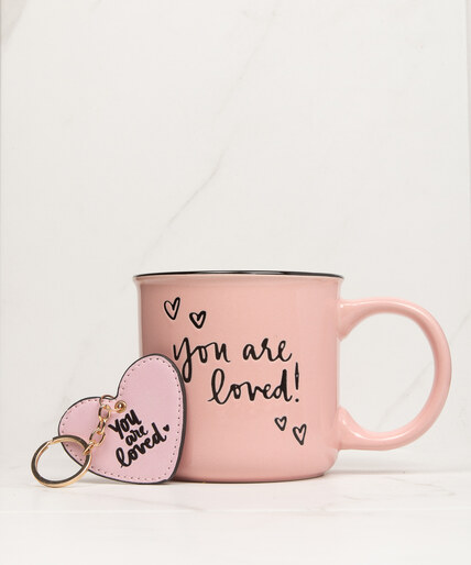 pink mug and keychain gift set Image 1