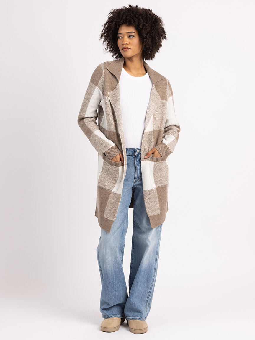 Plaid open cardigan clearance