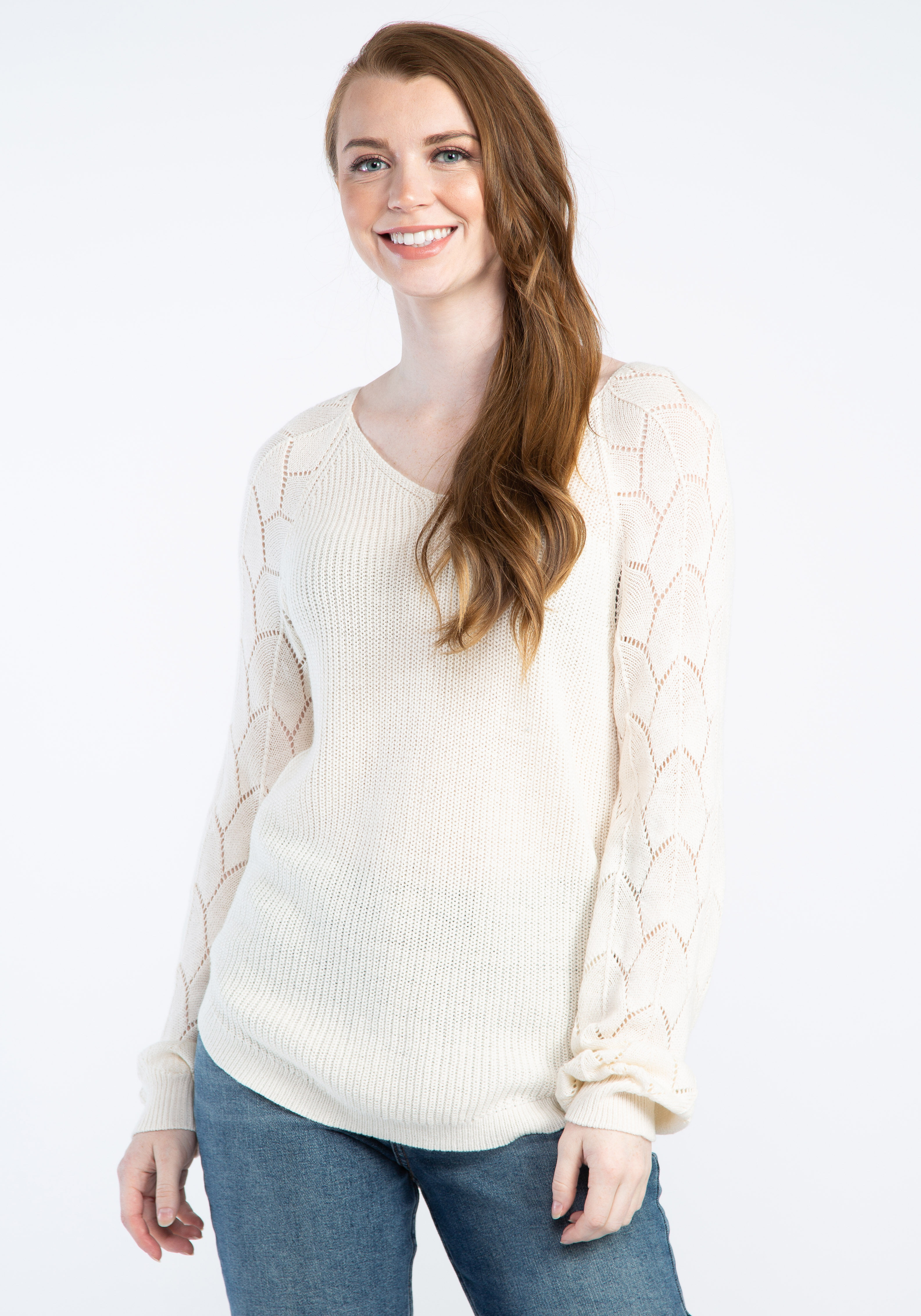 maxine v neck pointelle sleeve popover Image 1