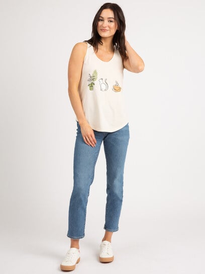 plant cat coffee graphic tank top