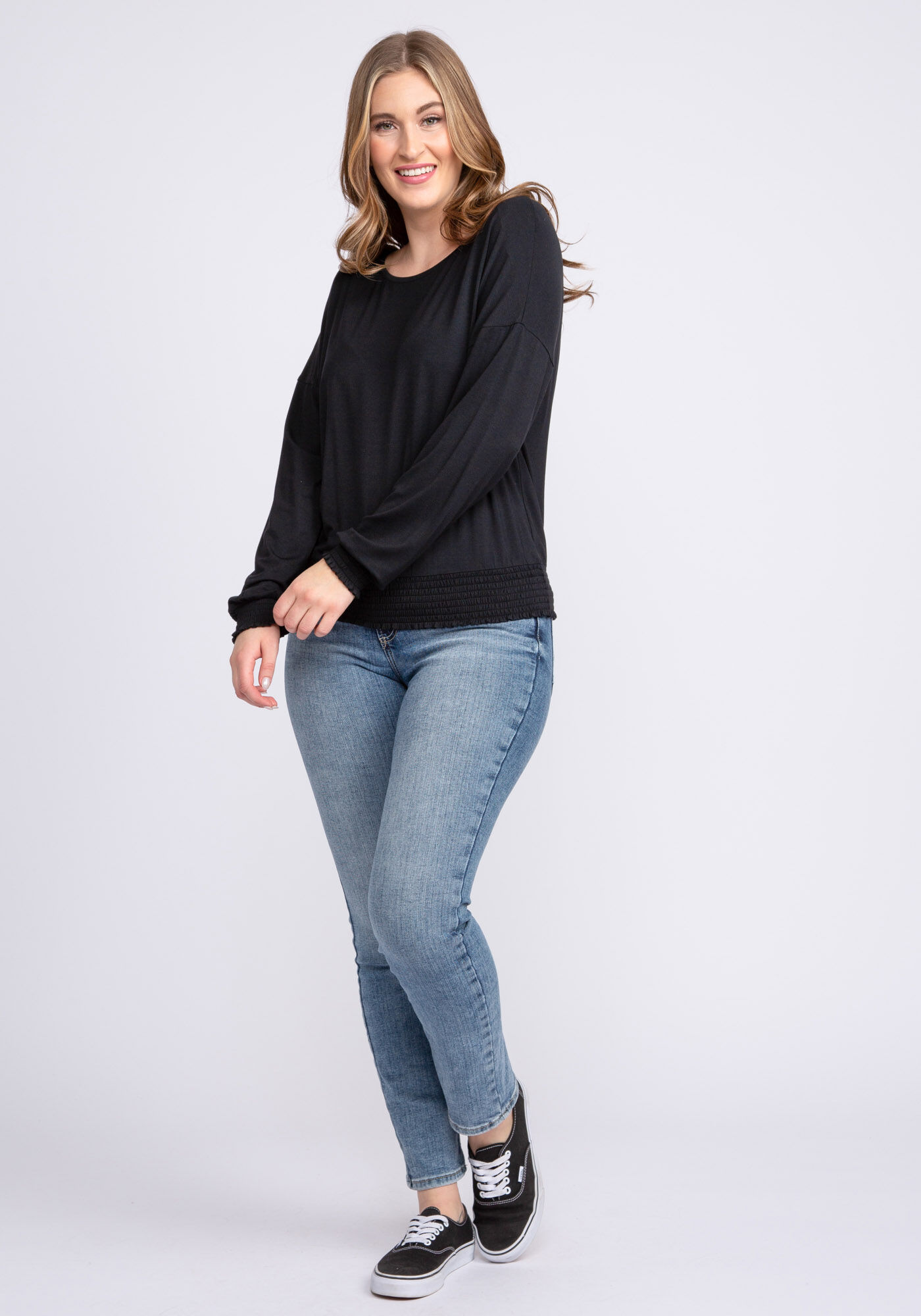 cassidy long sleeve smocked hem top Image 3