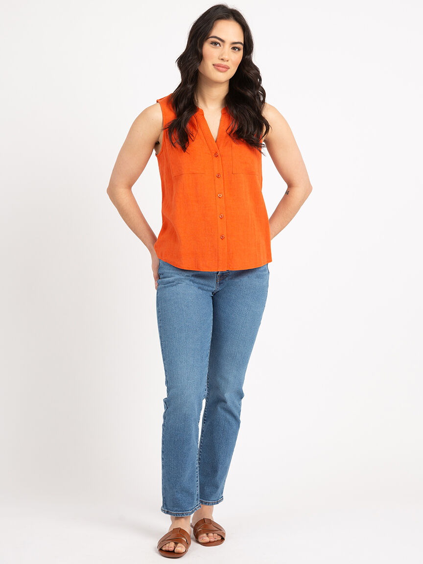 doris collarless button front shirt Image 2