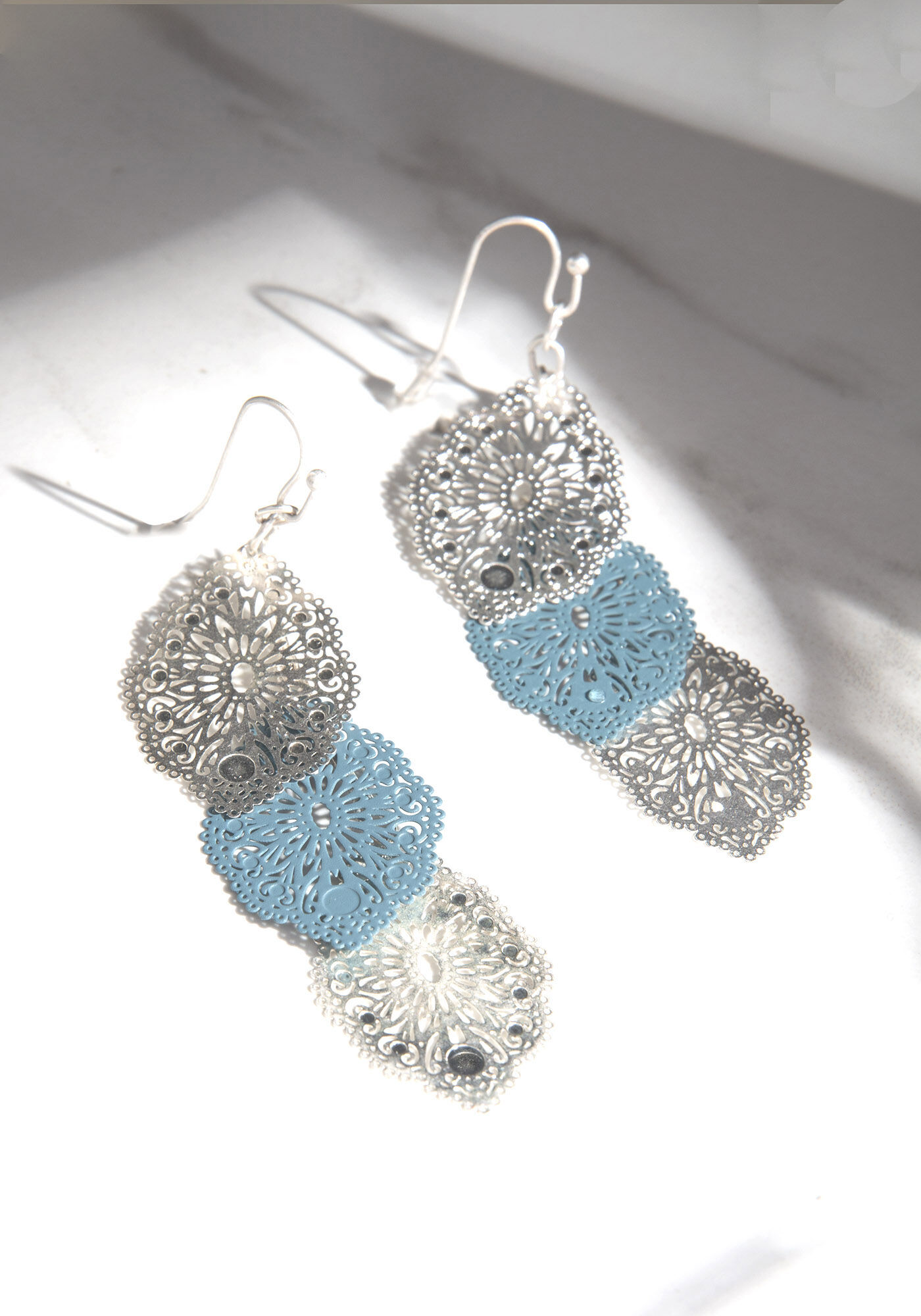 silver and blue long earrings Image 2