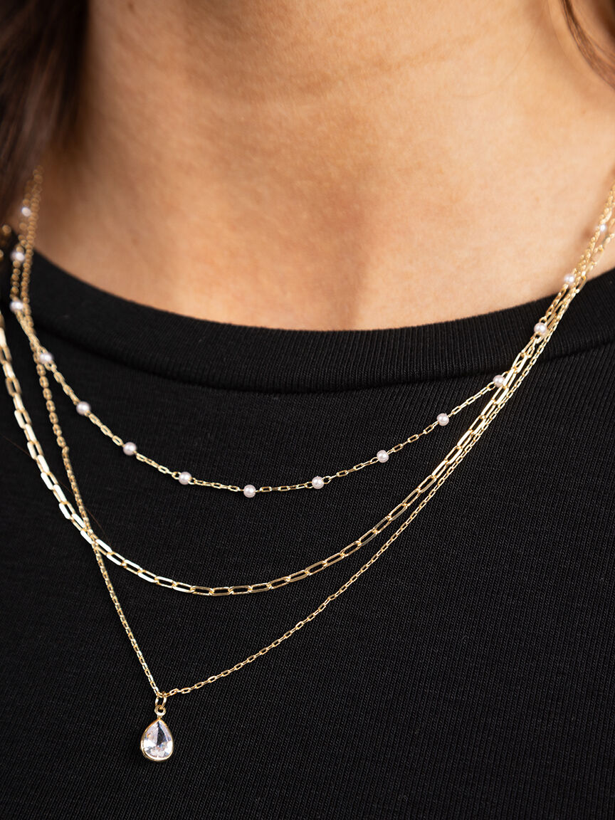 layered pearl and gem necklace Image 5