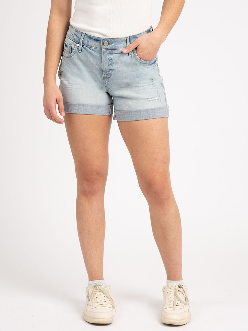 mid-rise cuffed boyfriend short in light stone wash Image 2