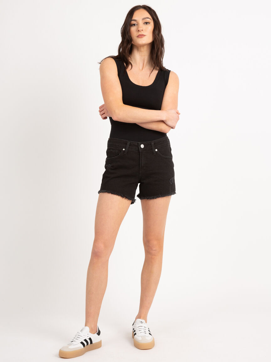 Black denim boyfriend shorts sales