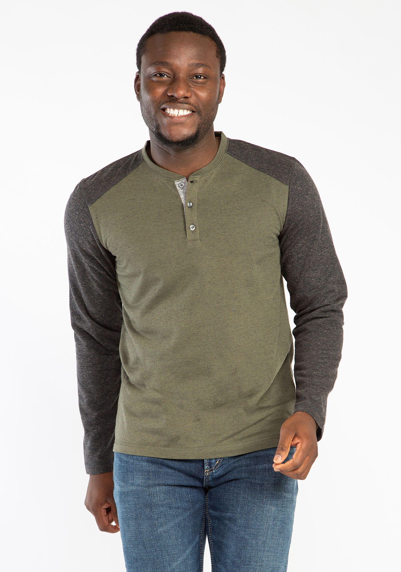 colour block henley long sleeve shirt Image 1