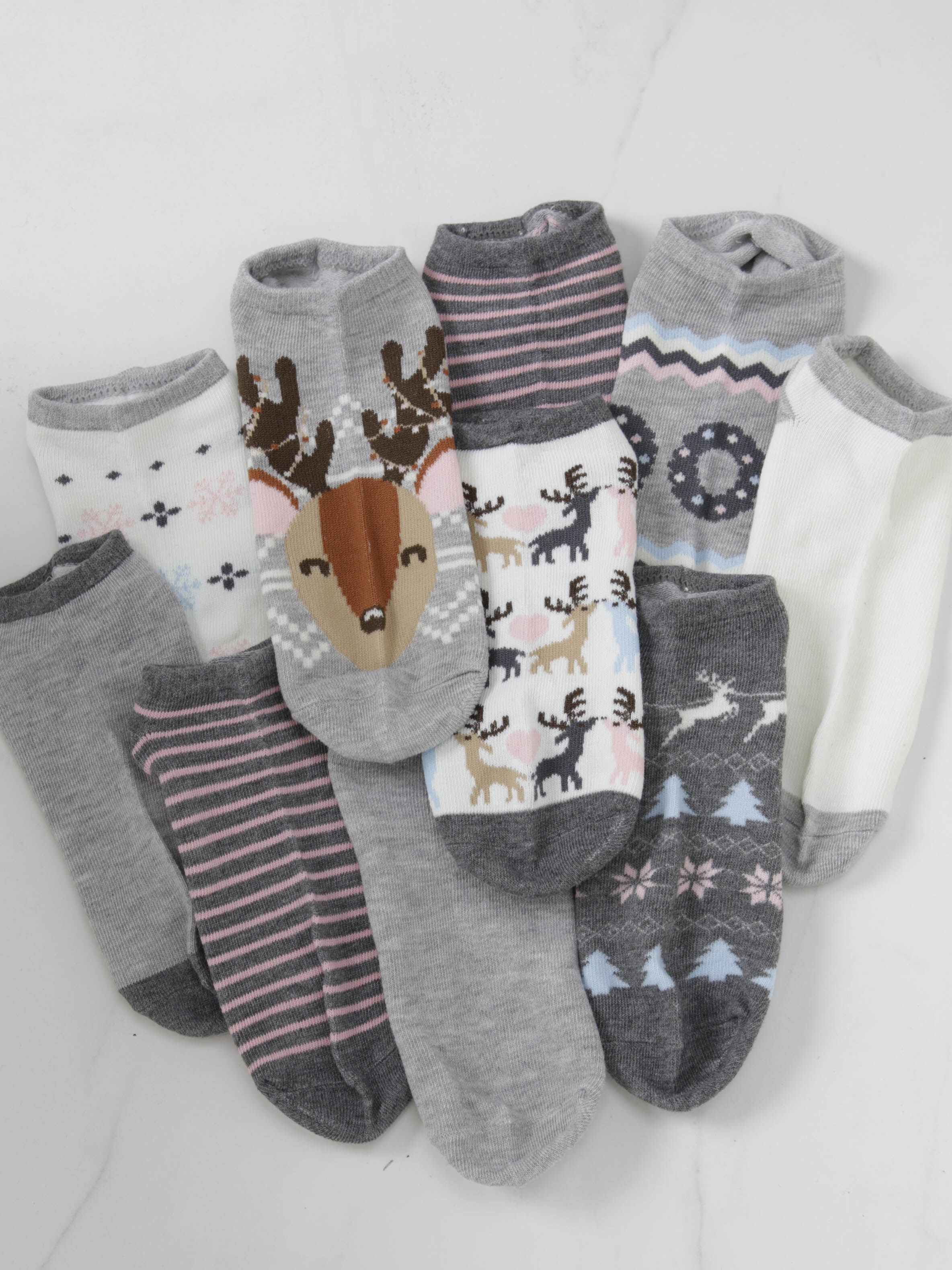 10 pack holiday theme no-show socks-Grey Image 3