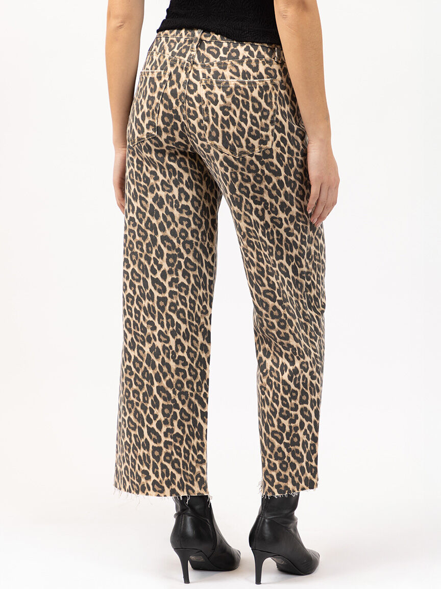 leopard print cropped wide leg jean