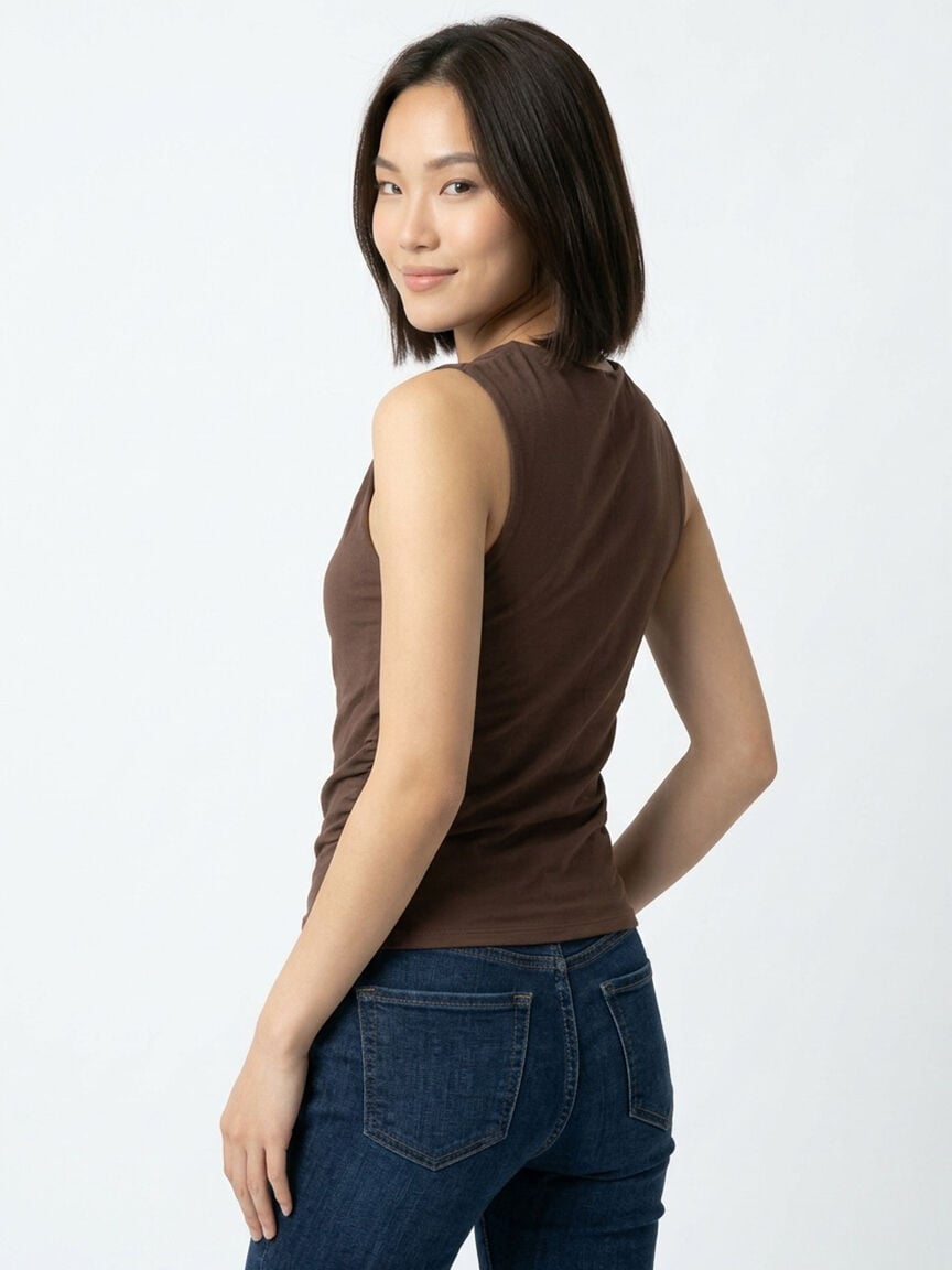 high neck ruched tank