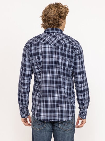 indigo plaid flannel shirt with flap pockets indigo plaid flannel shirt with flap pockets