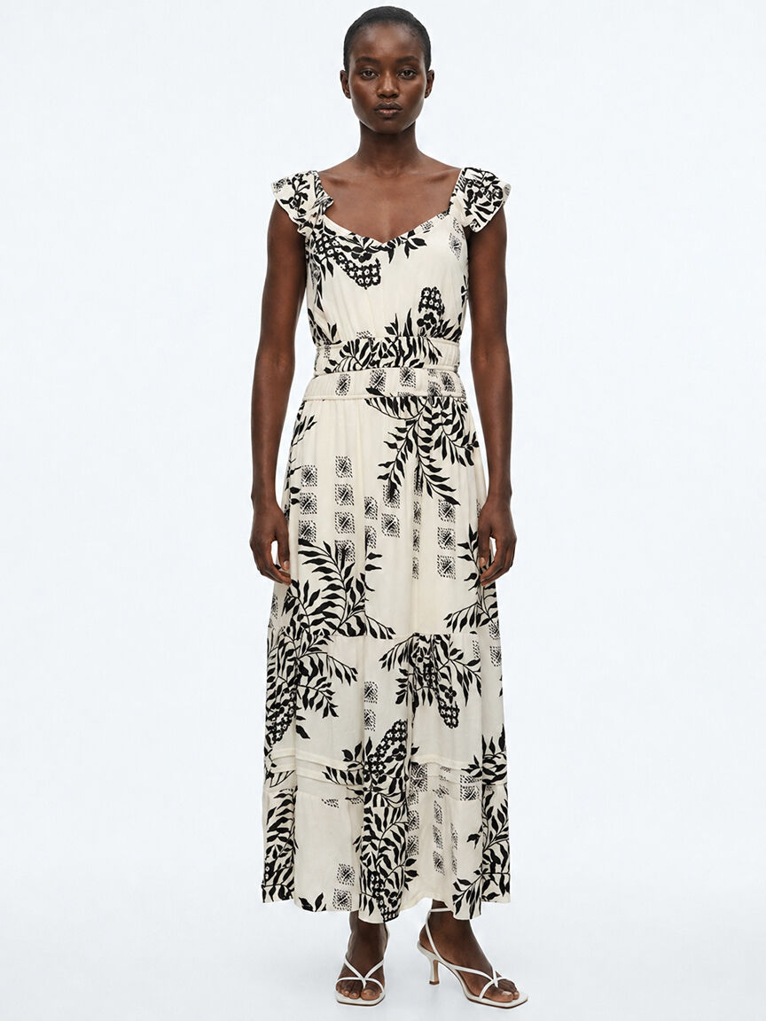 flutter sleeve chiffon maxi dress