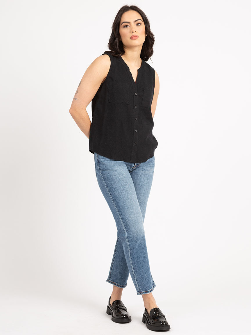 doris collarless button front shirt Image 2