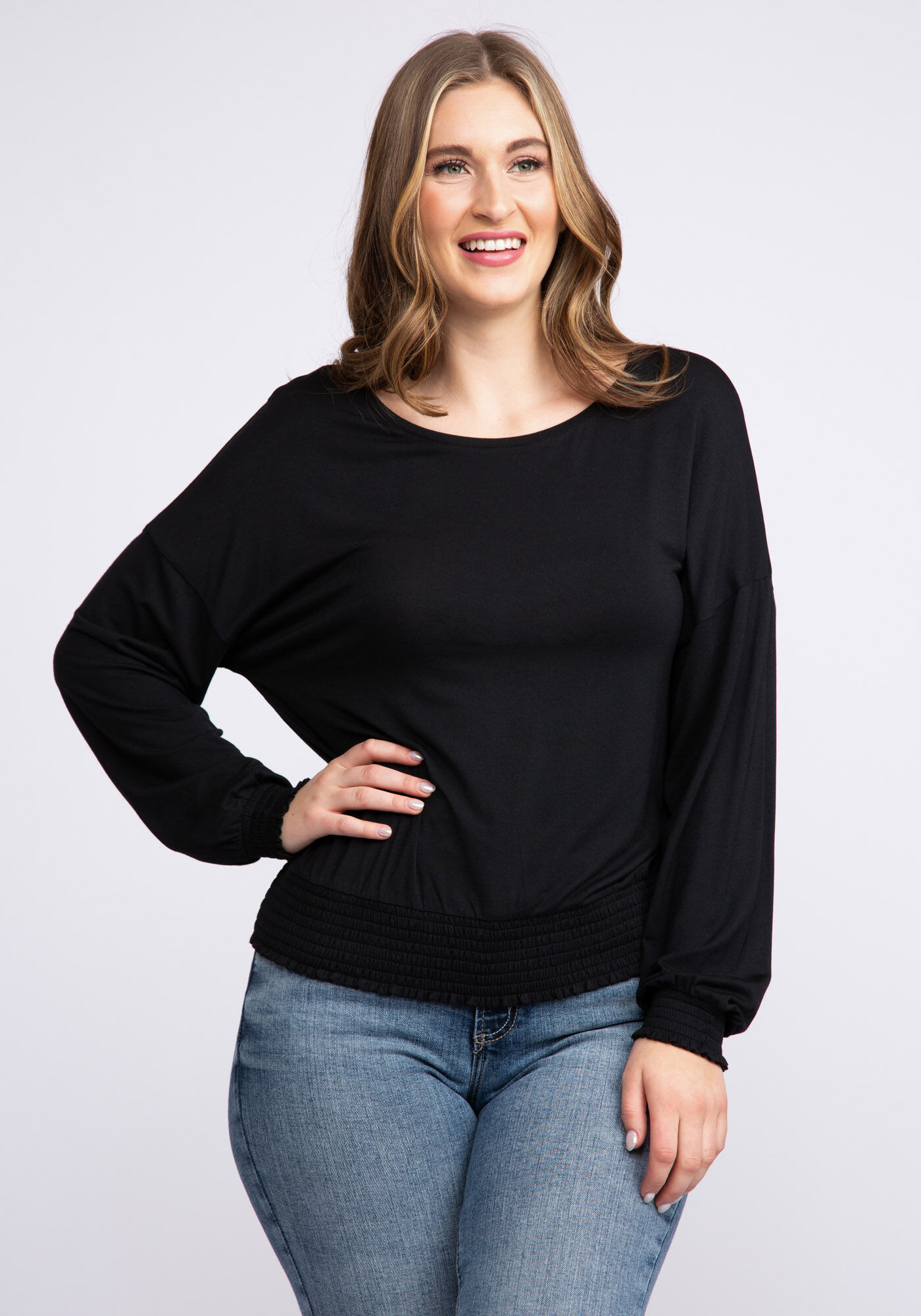 cassidy long sleeve smocked hem top Image 1