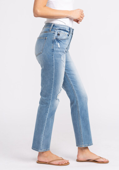 high rise slim straight jeans