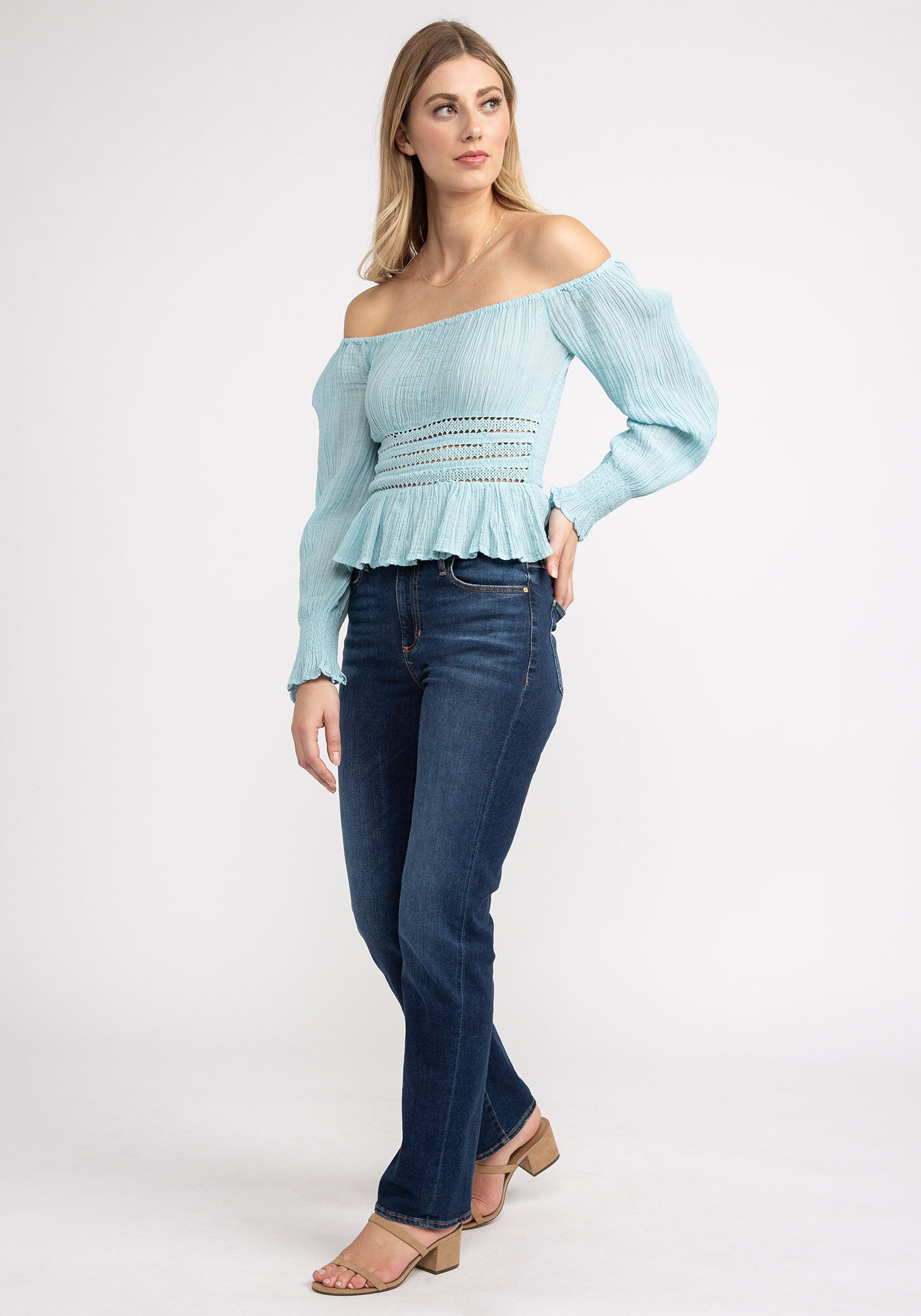 Blue jean off the shoulder top 2025