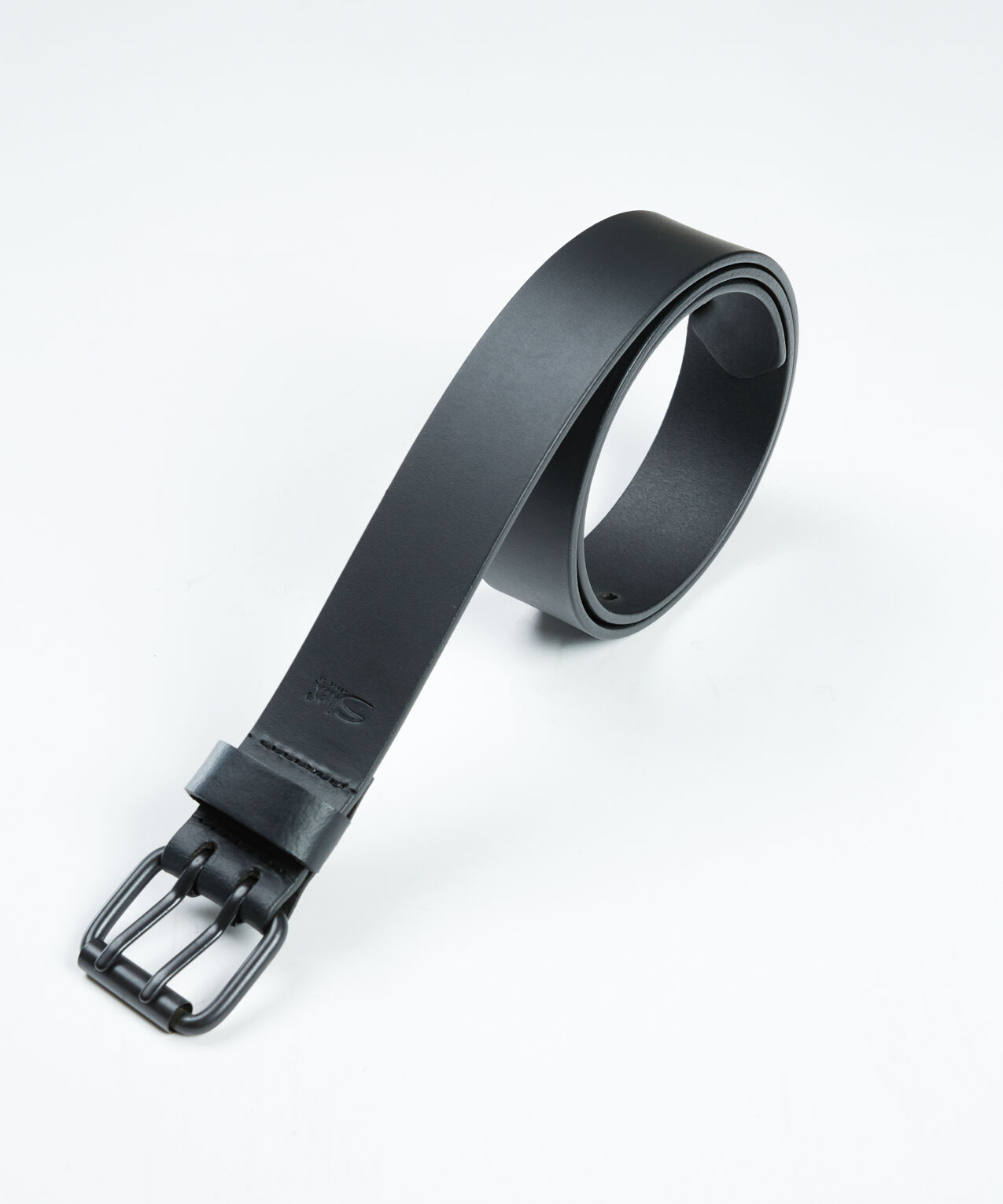 matt black silver belt with double prong buckle Image 1