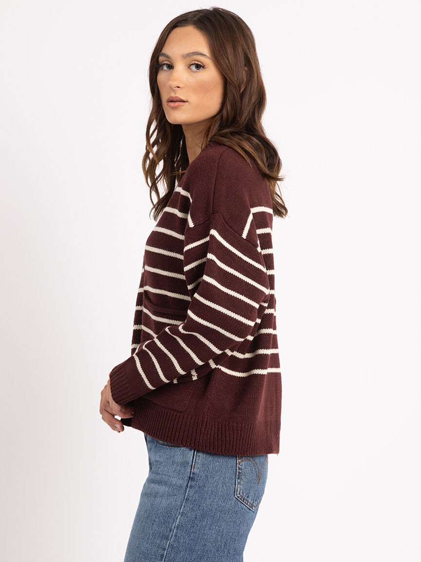 v neck stripe button front cardigan Image 3