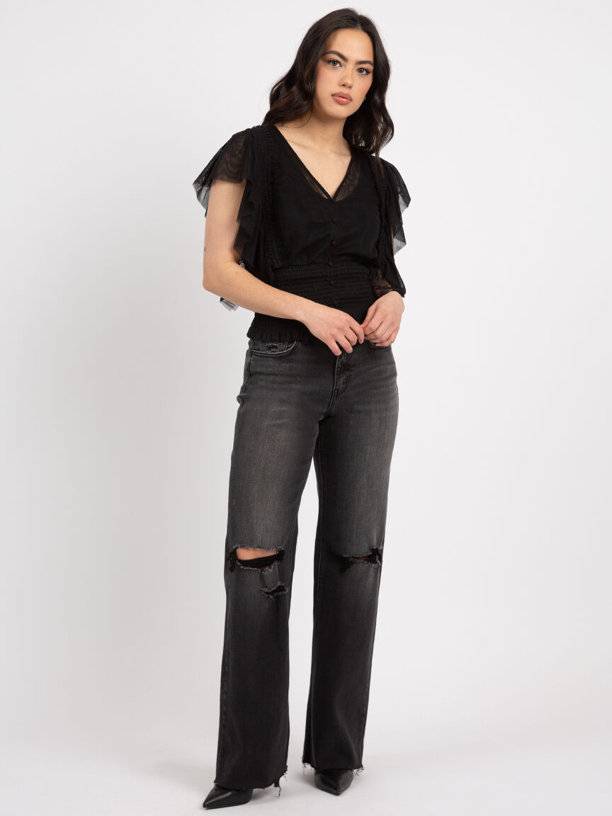 steffy smocked hem flutter sleeve top Image 2