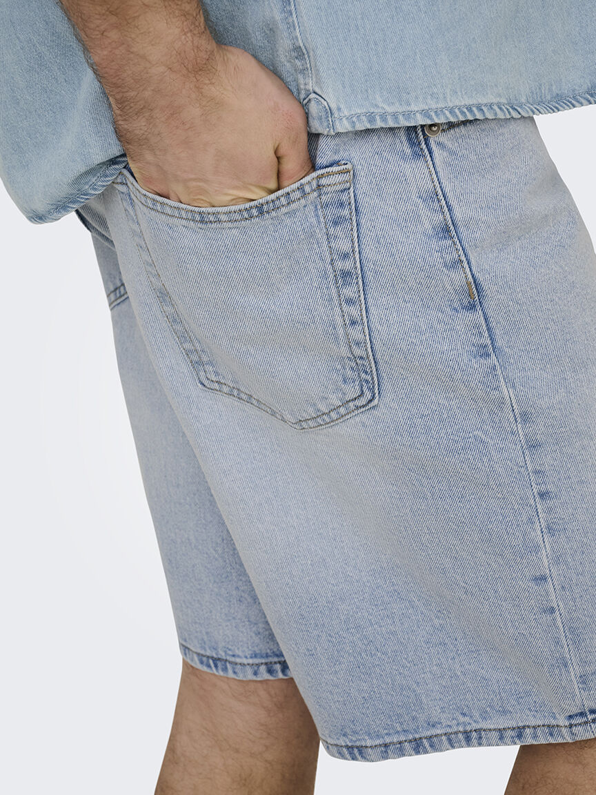 five baggy denim shorts