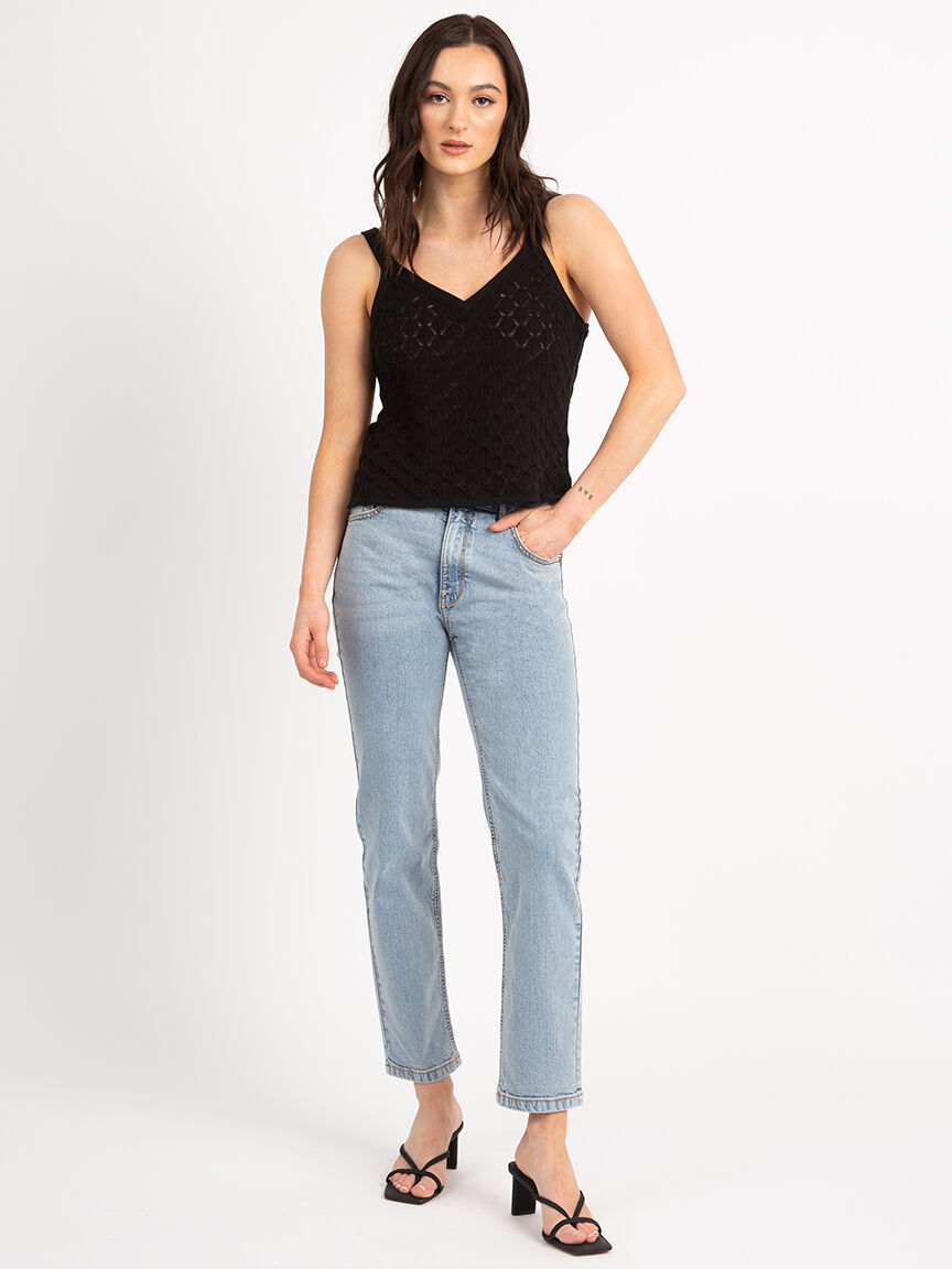 alba double vneck pointelle tank