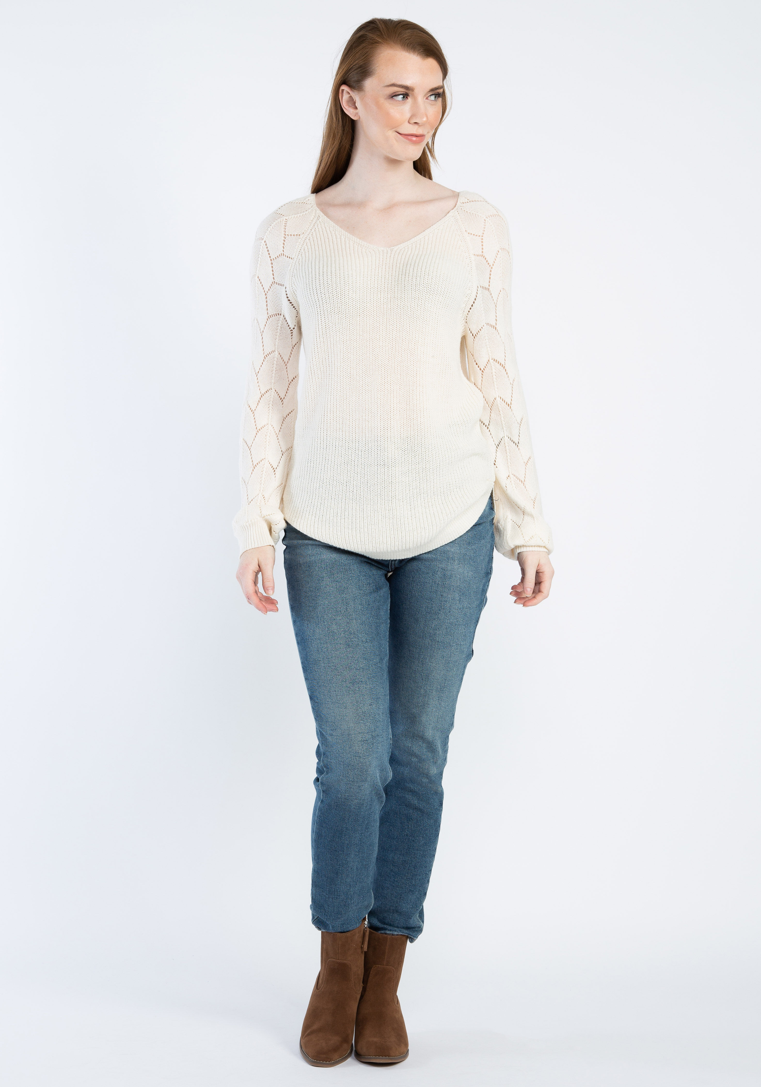 maxine v neck pointelle sleeve popover Image 3