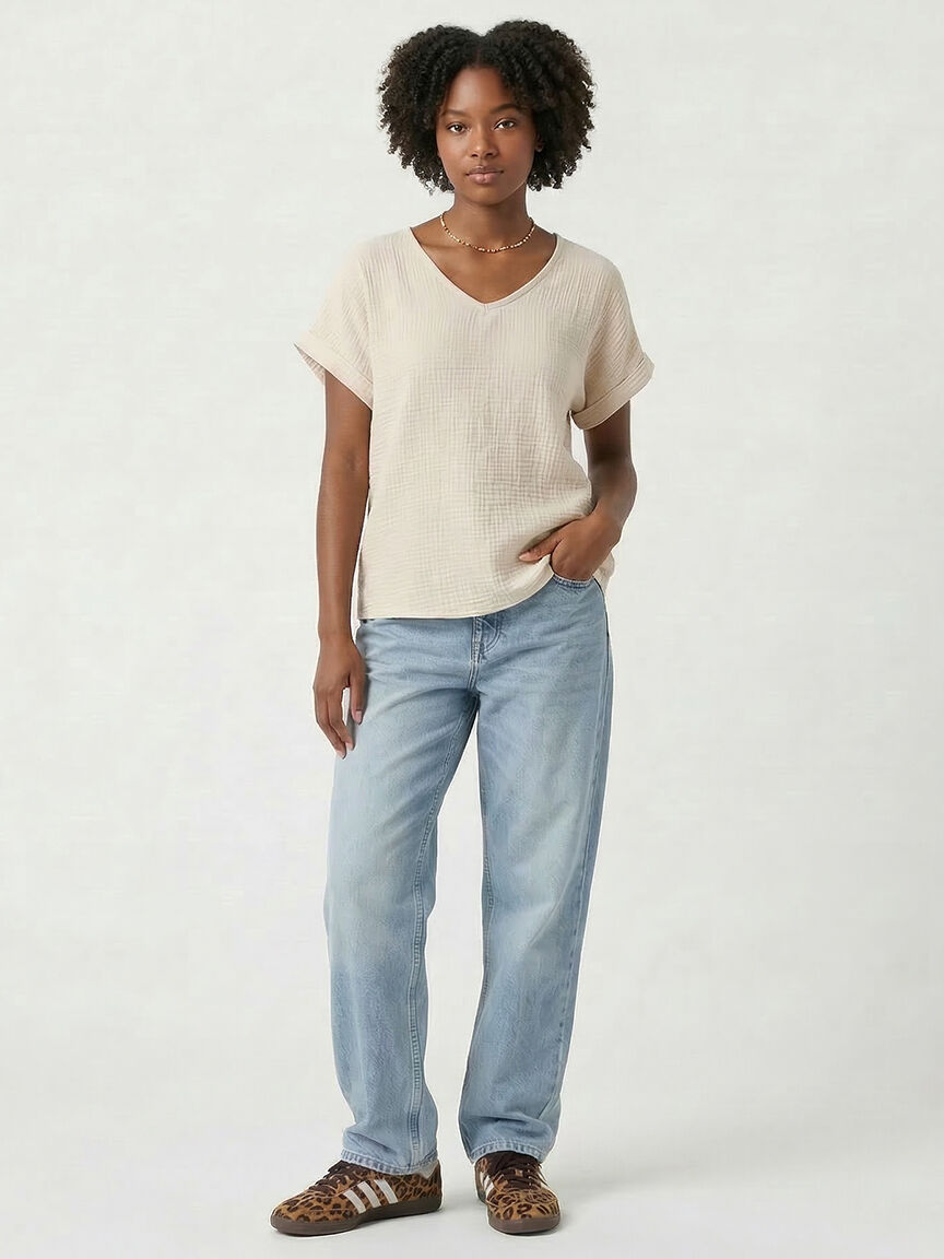 v-neck double gauze top