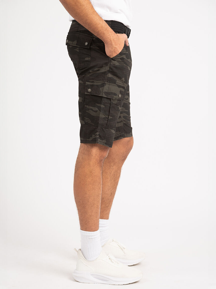 Black camo cargo shorts on sale