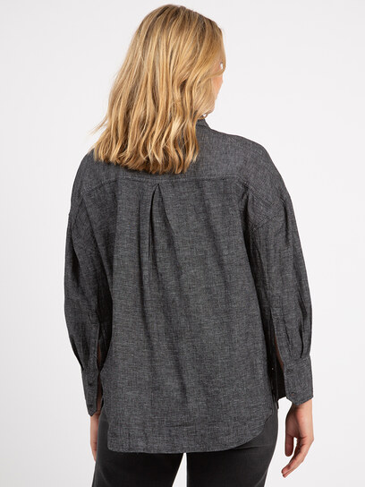 long sleeve button front one pocket