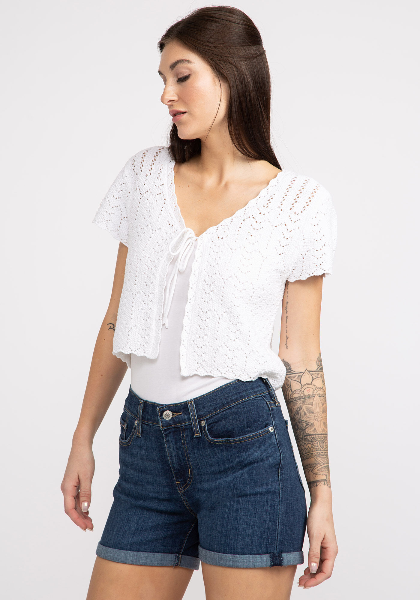 eileen tie front pointelle cardigan Image 1