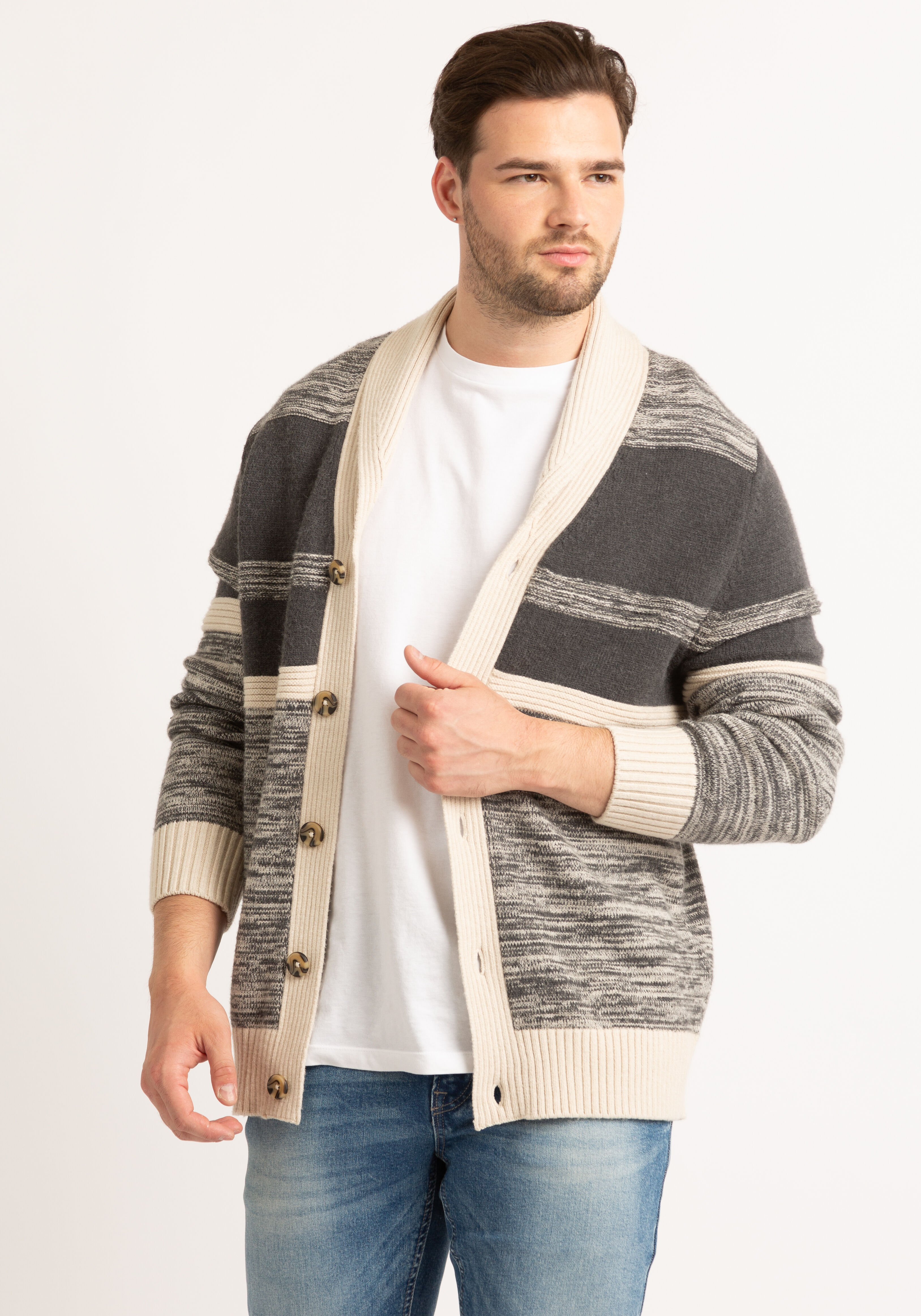denzel striped shawl collar cardigan Image 5