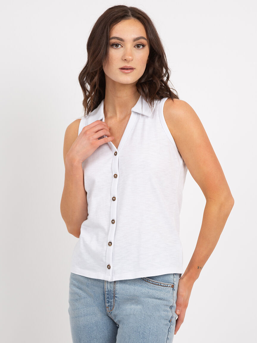sleeveless button front top Image 4