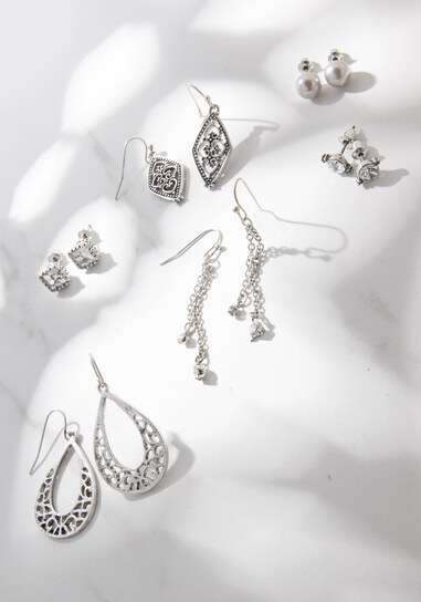6 pack silver metal earrings