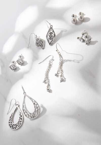 6 pack silver metal earrings 6 pack silver metal earrings Image 1